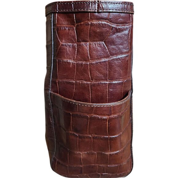 FOSSIL MIMI SHOPPER DARK BROWN CROCODILE LEATHER TOTE,GOLD CHAIN SHOULDER BAG - Picture 3 of 16